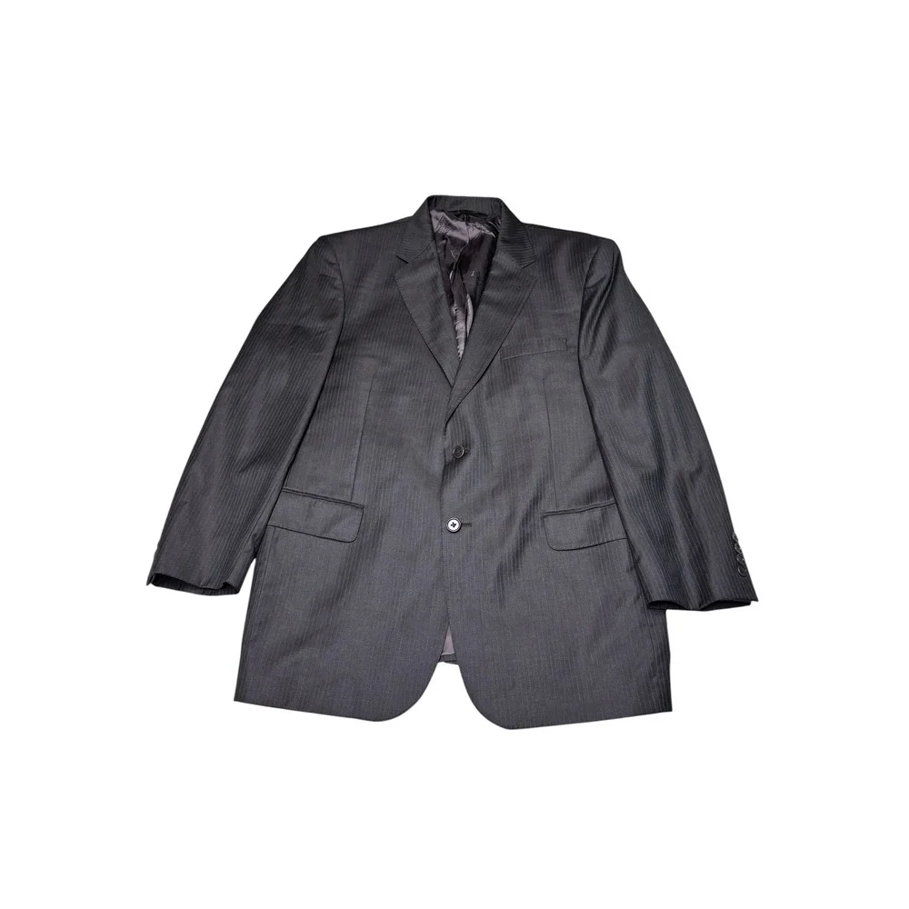 Jos A Bank Signature Gold Mens 43R W36 L32 Suit Set Charcoal Pinstripe 100% Wool